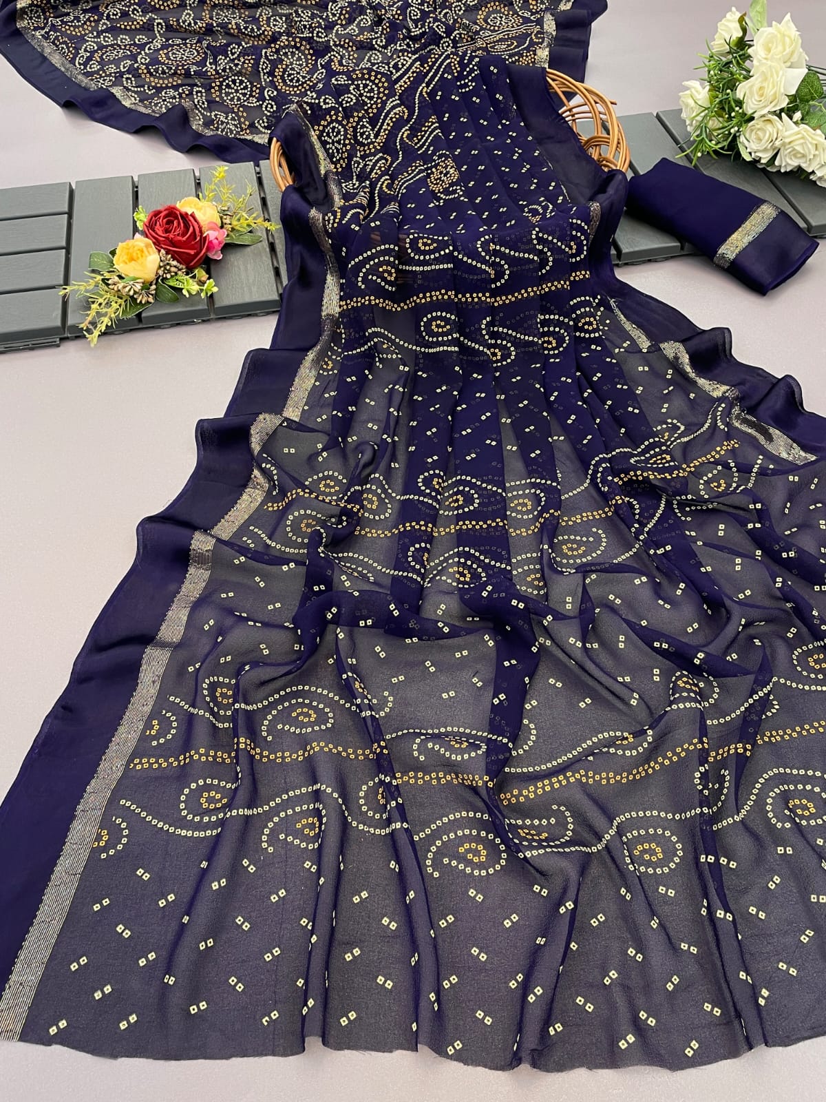 Jk Designer Georgette Bandhani Printed Sarees Wholesale Shop In Surat